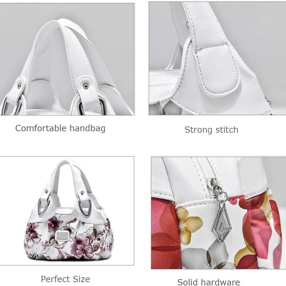 Vegan Leather Purse for Women Fashion Hobo Style Floral Handbag - Picture 4 of 5